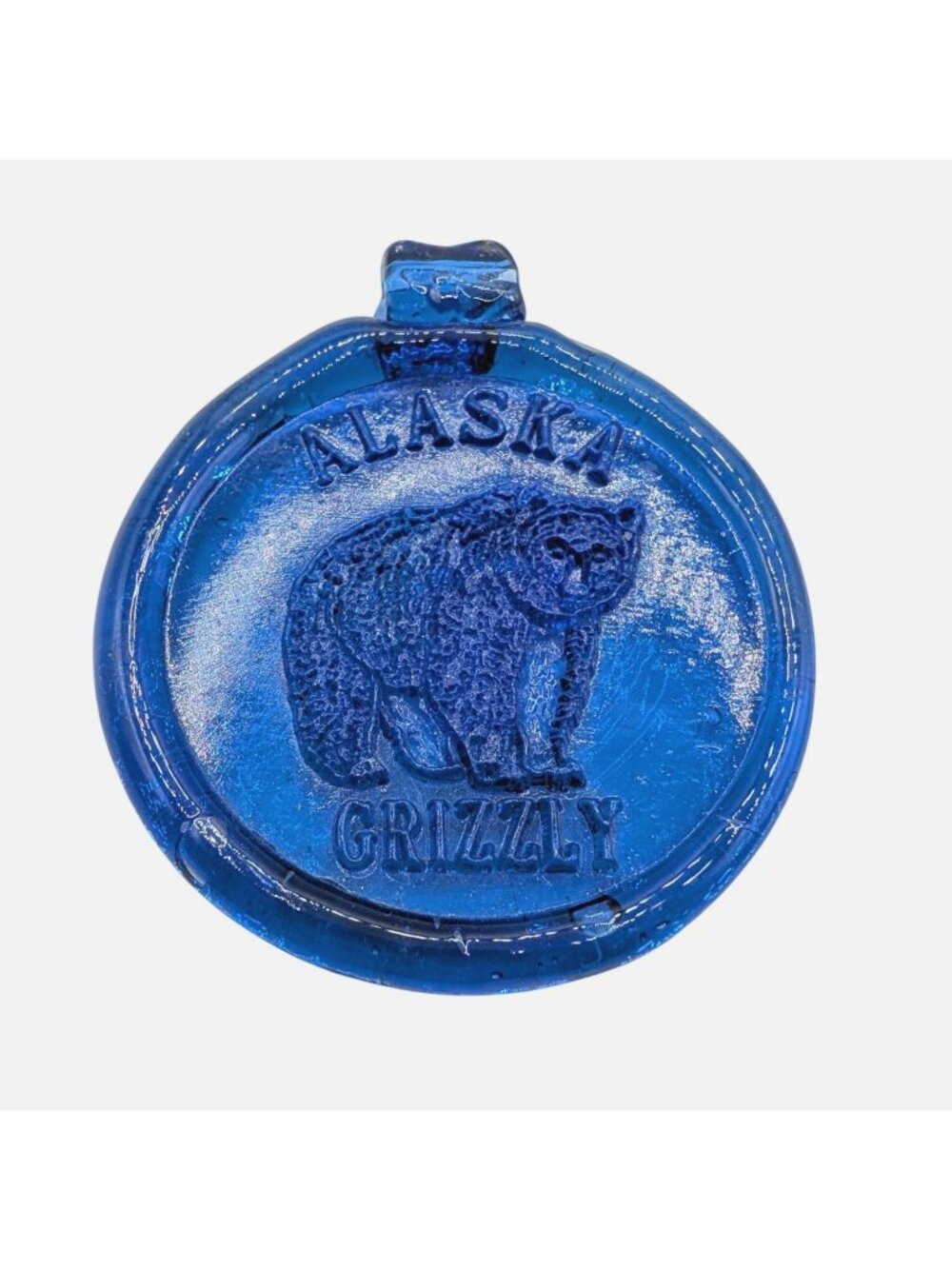 Blue Glass Alaskan Grizzly Bear Suncatcher Handmade USA 3 Inches